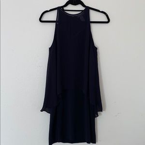 High-neck navy blue dress